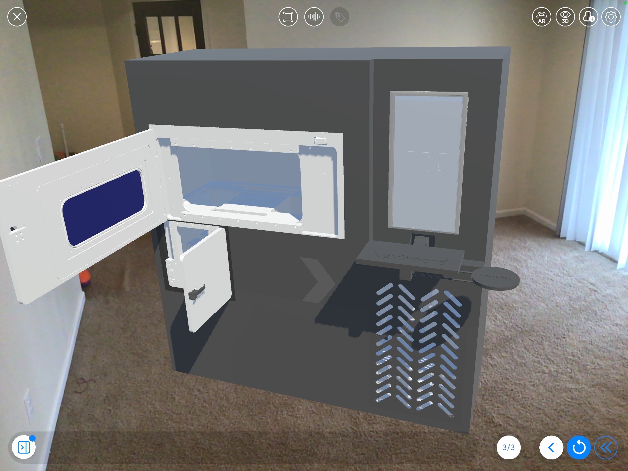 Augmented reality view of a 3D model of a printer