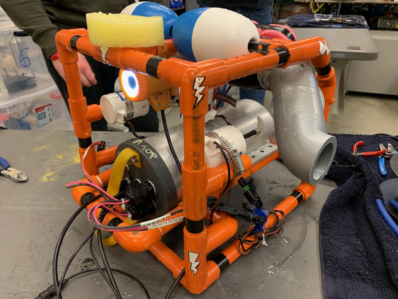Example remotely operated vehicle on work bench
