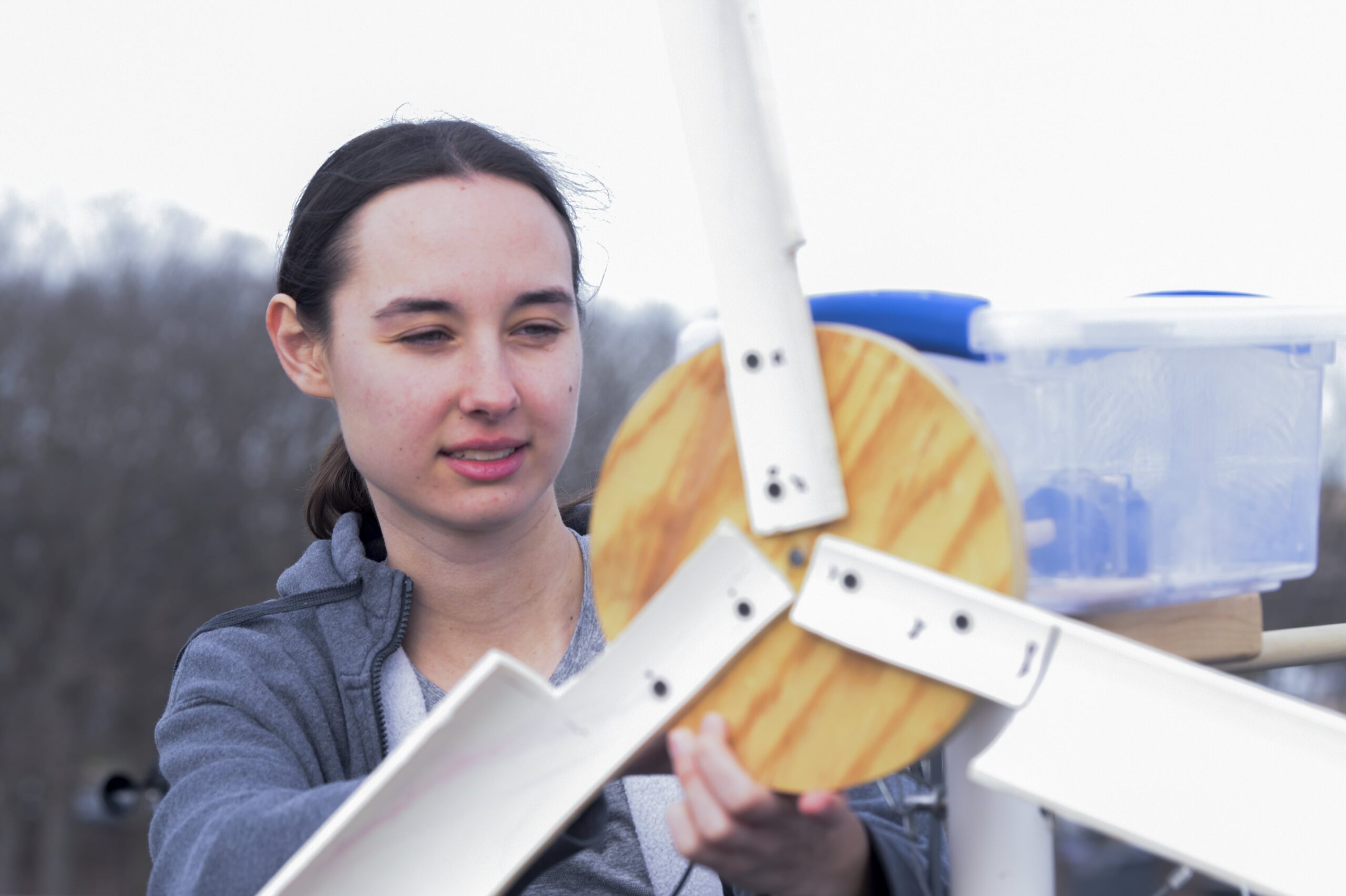 Student drilling two pieces of wood together